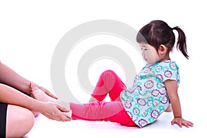 Child trauma medical treatment concept. Isolated on white.