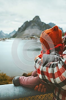 Child traveling in Norway family vacation in Reine village