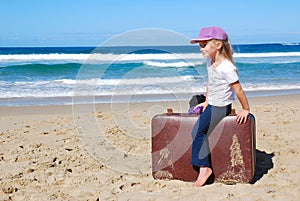 Child traveling with suitcase