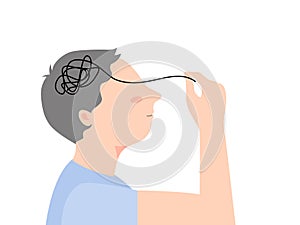 A child understanding and managing his stress or depress, mental health concept. flat vector illustration