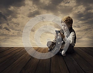 Child Using Mobile Phone, Little Kid Boy Playing Telephone