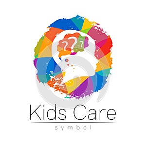 Child Vector Color Logo of Grow Up Kids. Silhouette profile human head. Concept logo for people, children, autism, kids