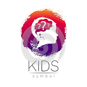 Child Vector logo Symbol for Kids and Children Teacher. Silhouette profile human head. Concept logo for people, children