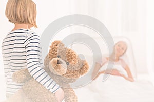 Child visiting mother at hospital