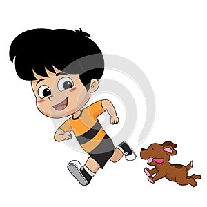 The child was playing with his good friend, that is the dog.Vector and illustration.