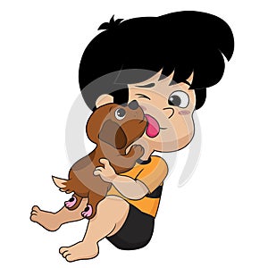 The child was playing with his good friend, that is the dog.Vector and illustration.