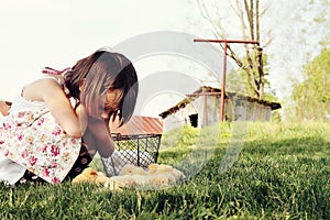 Child Watching Chicks