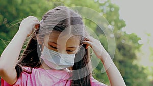 Child wear face mask during coronavirus and flu