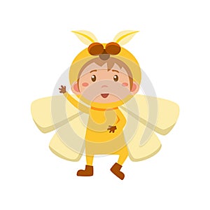 Child Wearing Costume of Yellow Butterfly. Vector Illustration