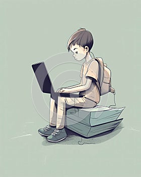 A child wearing gles and using a laptop to symbolize the availability of help through technology.. AI generation