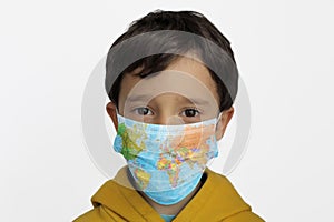 A child wearing protection mask