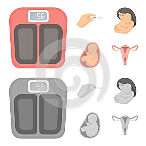 Child in the womb, scales, test. Pregnancy set collection icons in cartoon,monochrome style vector symbol stock