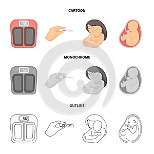 Child in the womb, scales, test. Pregnancy set collection icons in cartoon,outline,monochrome style vector symbol stock