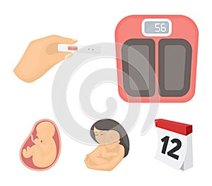 Child in the womb, scales, test. Pregnancy set collection icons in cartoon style vector symbol stock illustration web.