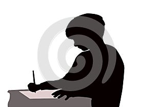 A child writing on paper body, silhouette vector