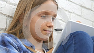 Child Writing, Studying, Thoughtful Kid, Pensive Student Learning Schoolgirl