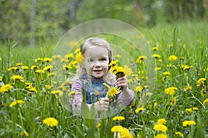Child in yellow flowers