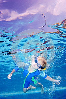 Child or young boy holding breath underwater