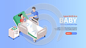 Childbirth Isometric Horizontal Banner