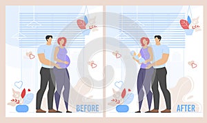 Before Childbirth and After Pregnancy Cartoon Set