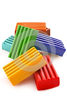 Childen bright coloured plasticine set chaotically