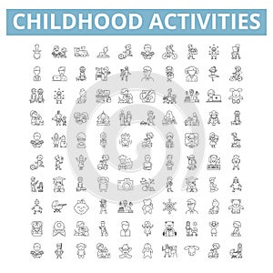 Childhood activities icons, line symbols, web signs, vector set, isolated illustration