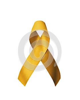 Childhood cancer awareness with gold ribbon isolated on white background with clipping path