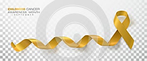 Childhood Cancer Awareness Month. Gold Color Ribbon Isolated On Transparent Background. Vector Design Template For