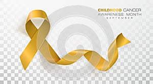 Childhood Cancer Awareness Month. Gold Color Ribbon Isolated On Transparent Background. Vector Design Template For
