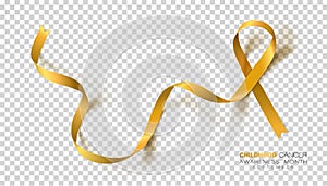 Childhood Cancer Awareness Month. Gold Color Ribbon Isolated On Transparent Background. Vector Design Template For