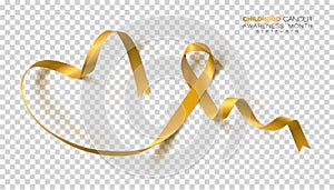 Childhood Cancer Awareness Month. Gold Color Ribbon Isolated On Transparent Background. Vector Design Template For