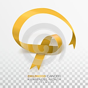 Childhood Cancer Awareness Month. Gold Color Ribbon Isolated On Transparent Background. Vector Design Template For