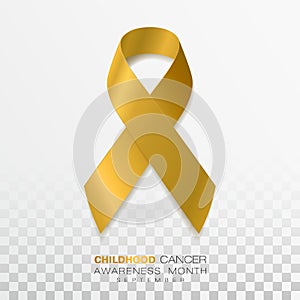 Childhood Cancer Awareness Month. Gold Color Ribbon Isolated On Transparent Background. Vector Design Template For