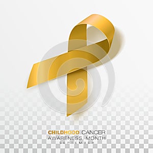 Childhood Cancer Awareness Month. Gold Color Ribbon Isolated On Transparent Background. Vector Design Template For Poster