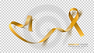 Childhood Cancer Awareness Month. Gold Color Ribbon Isolated On Transparent Background. Vector Design Template For Poster