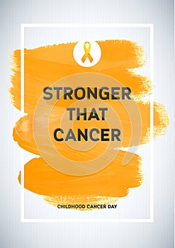 Childhood Cancer Awareness Poster. Yellow Brush Strokes and Frame Illustrate the Problem. Childhood cancer awareness symbol