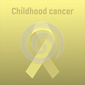 Childhood Cancer Awareness Ribbon. Realistic yellow ribbon, childhood cancer awareness symbol, isolated on yellow background