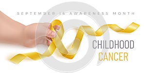 Childhood cancer awareness vector banner with gold ribbon
