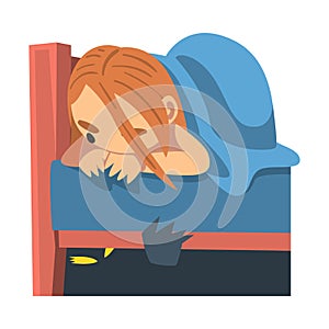 Childhood Fear with Scary Monster Frightening Little Girl Vector Illustration