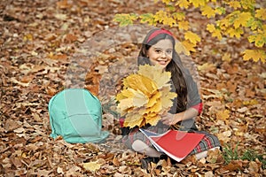childhood happiness. back to school. kid with notebook. fall season fashion. teen girl