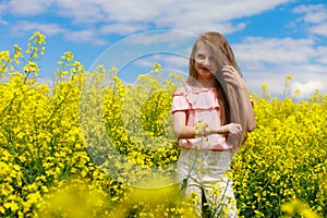 Childhood happiness concept. Teenager outdoors. Girl in nature, lifestyle