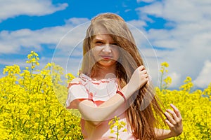 Childhood happiness concept. Teenager outdoors. Girl in nature, lifestyle