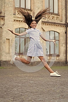 childhood happiness of smiling teen girl. childhood happiness of teen girl outdoor