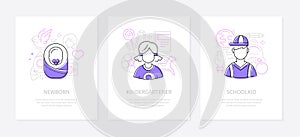 Childhood - line design style conceptual banners set