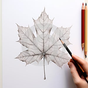 Childhood Sketch: Maple Leaf Drawing With Pen And Pencil
