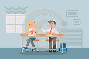 Childish behavior, flirt flat vector illustration isolated on blue background