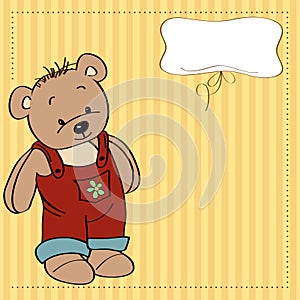 Childish card with funny teddy bear