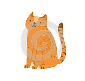 Childish cute cat in simple scandinavian style. Flat vector cartoon textured illustration of ginger kitty. Lovely kitten