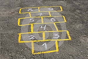 Childish game hopscotch on asphalt