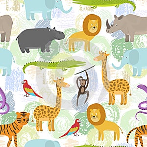 Childish pattern with color cartoon jungle animals